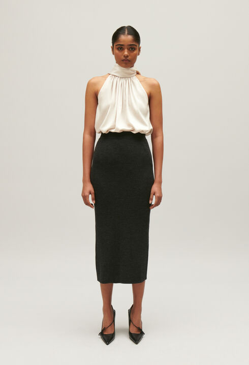 Marled grey knit maxi skirt