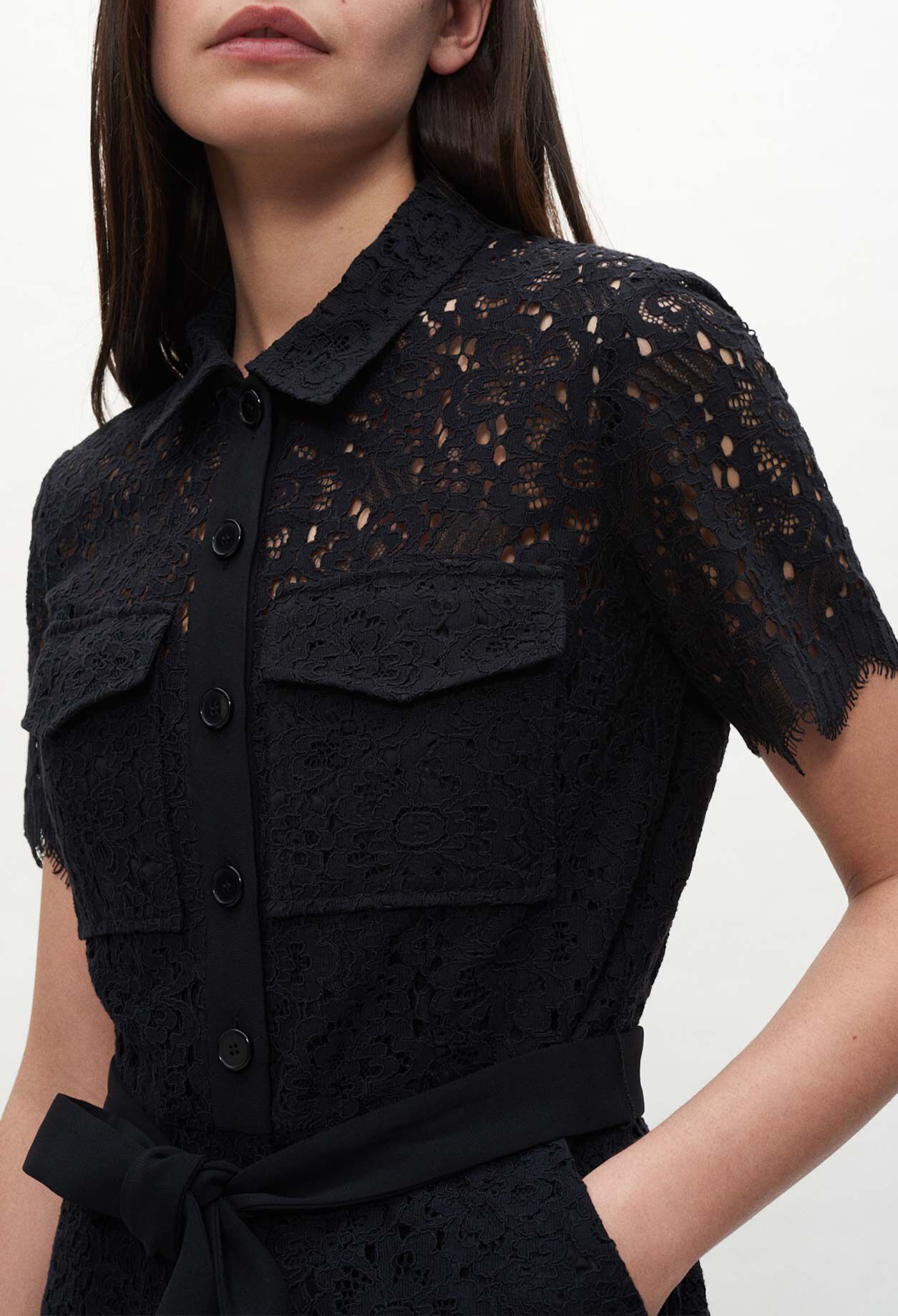 Black guipure lace playsuit