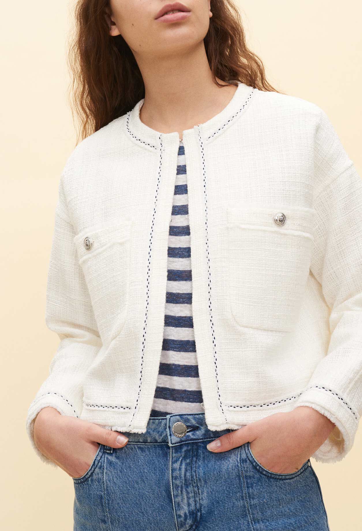 Tweed-style short white jacket