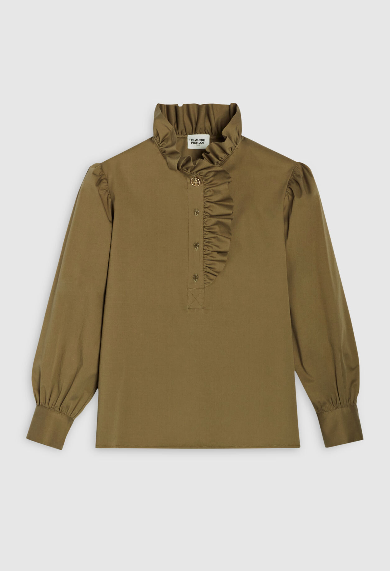 Khaki ruffle blouse