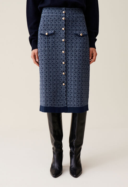 Navy high-waisted monogram skirt