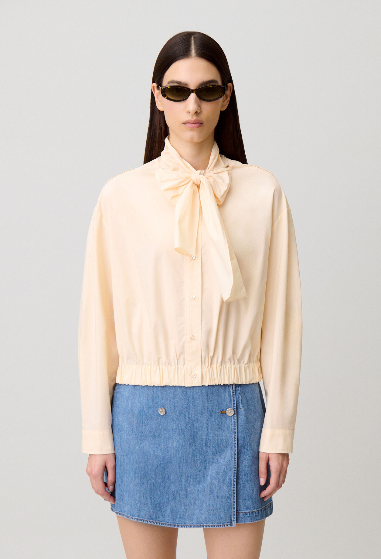 Pussy-bow poplin blouse