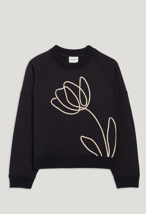Navy sweatshirt with flower embroidery