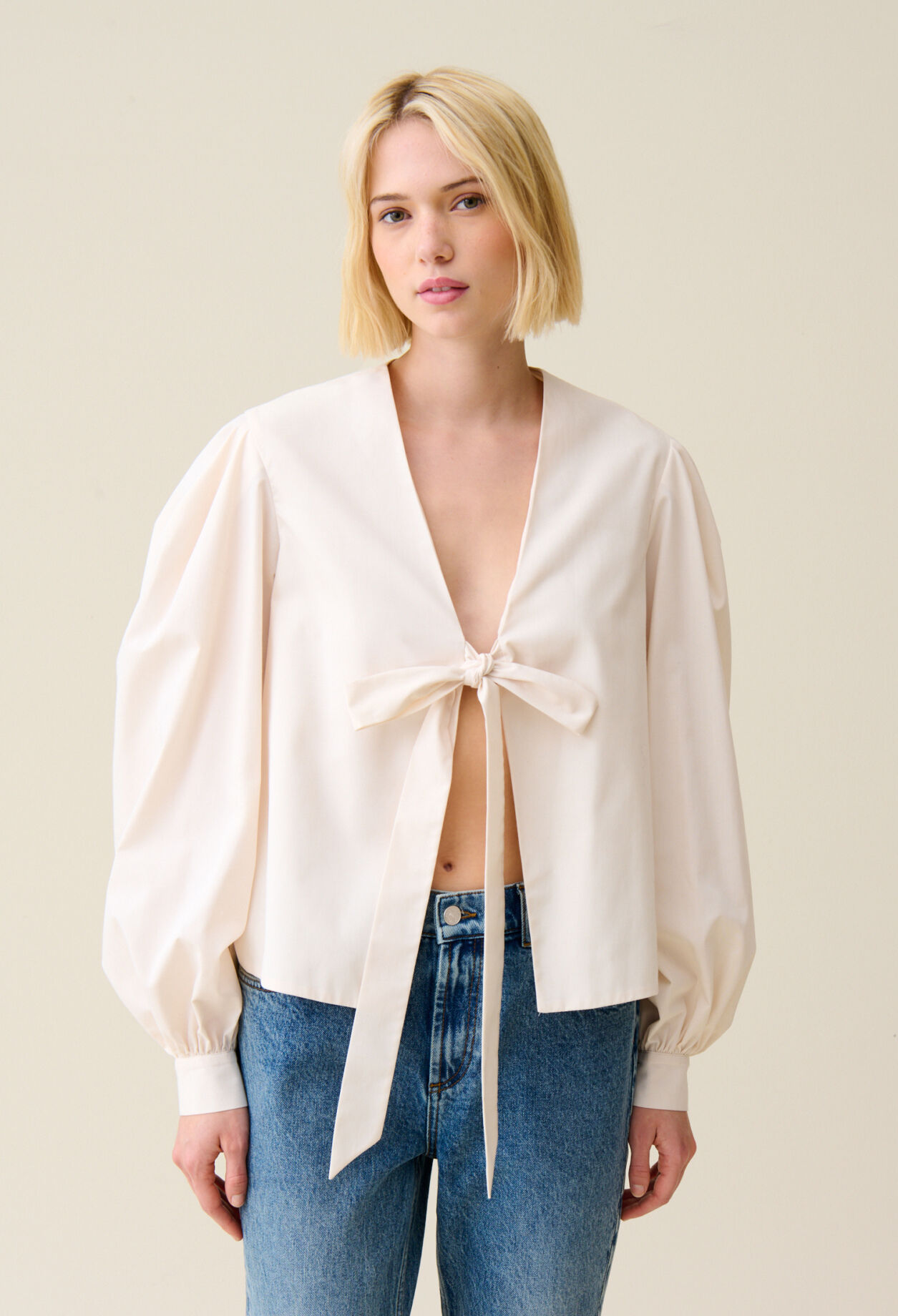 Tie-Front V-Neck Blouse