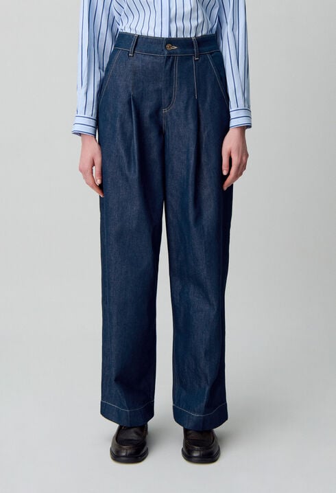 Raw denim straight-cut jeans