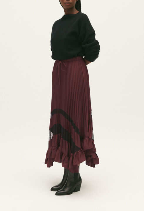 Pleated, ruffled mid-length skirt