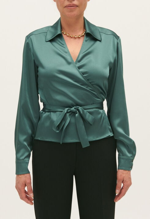 Green wrapover blouse