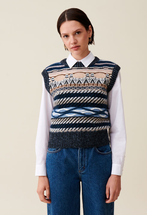 Sleeveless patterned striped jumper