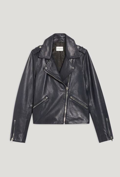 Navy blue smooth leather jacket