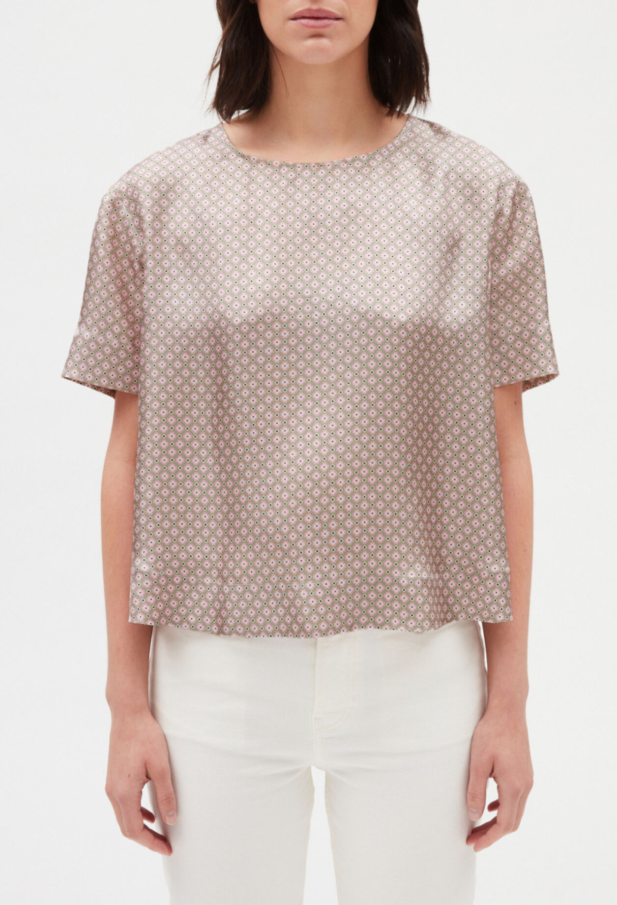 Printed pink silk blouse