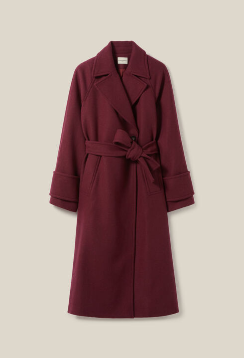 Long burgundy trench coat