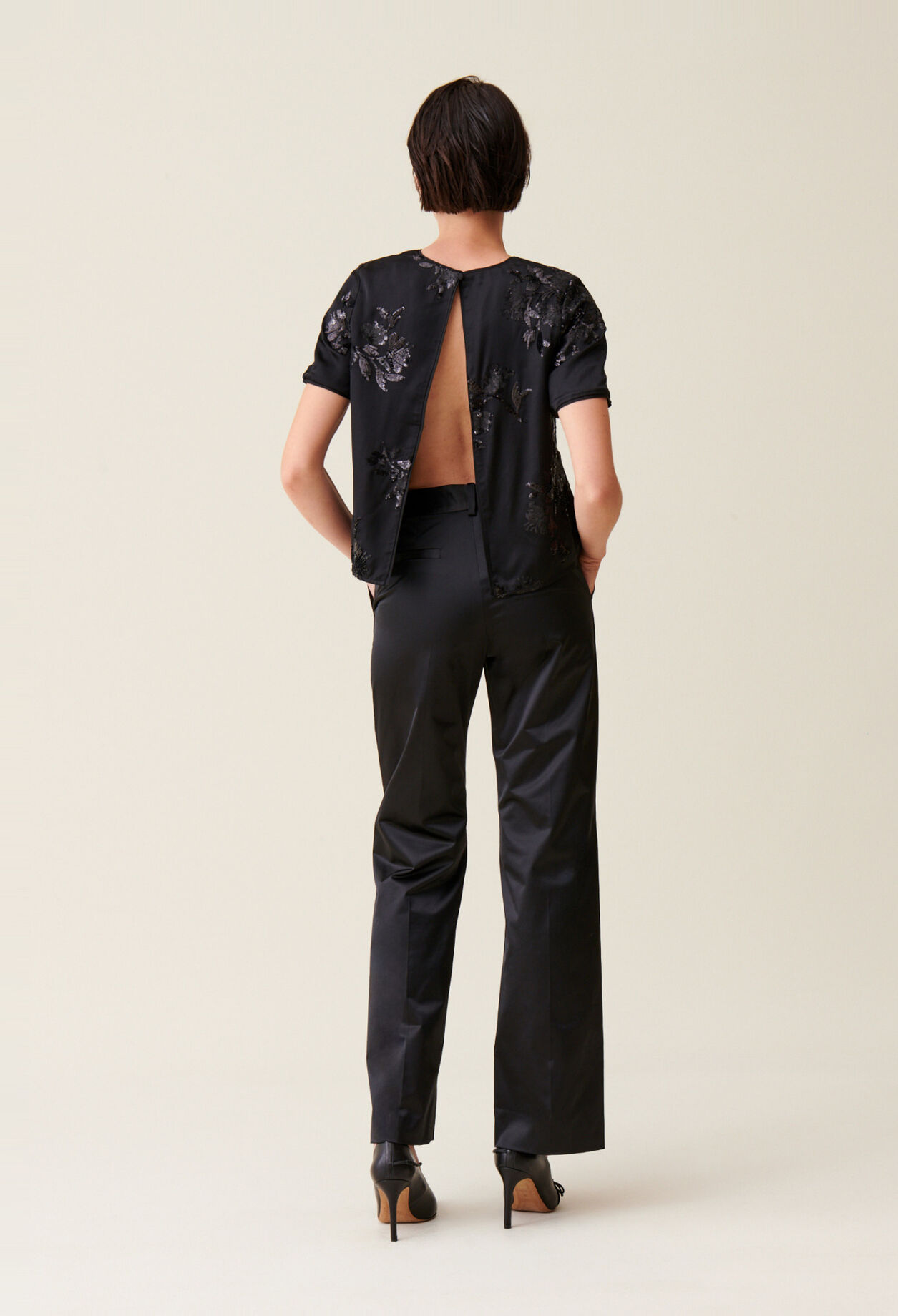 Black top with embroidered sequins