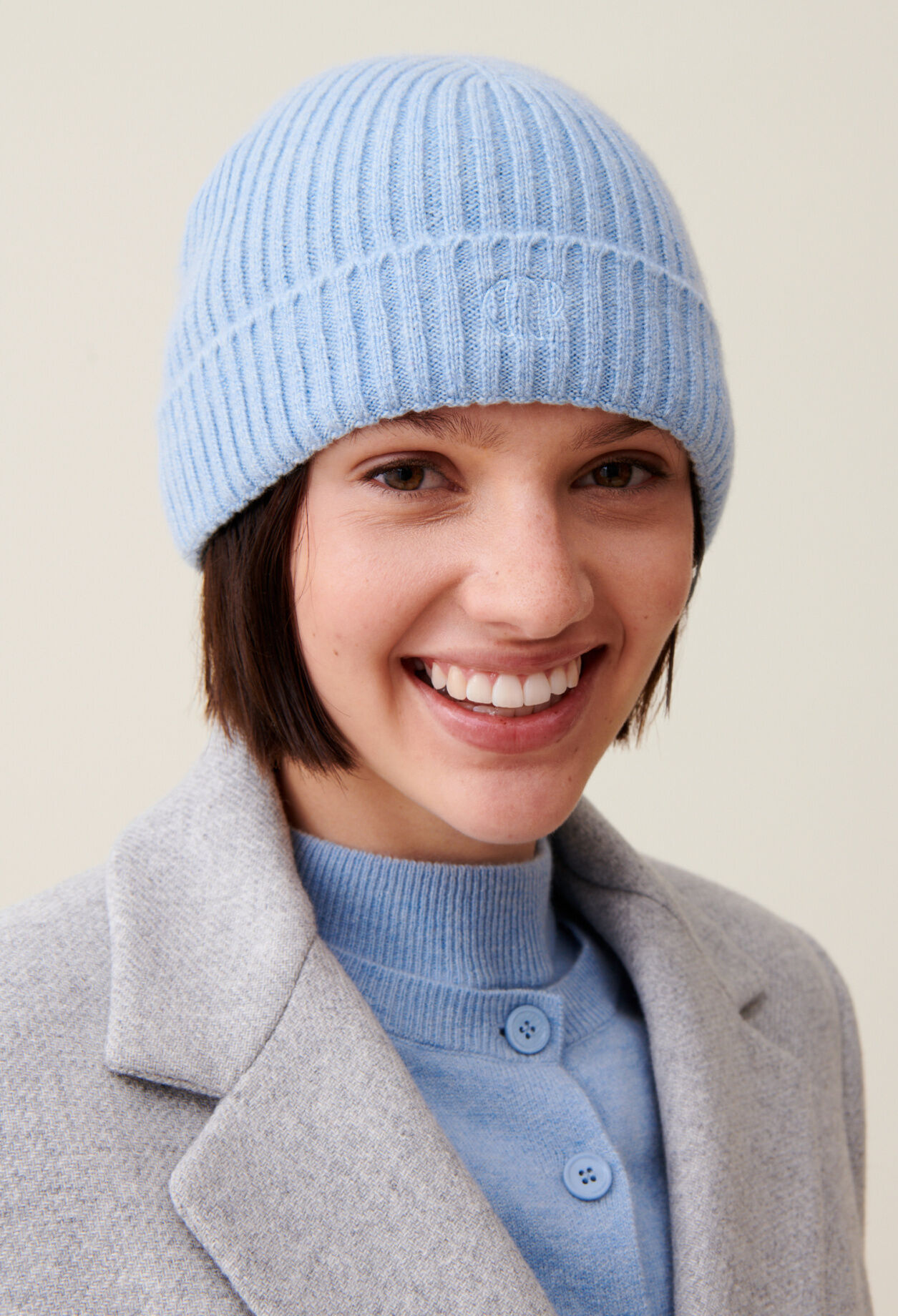 Cashmere ribbed hat CP embroidery