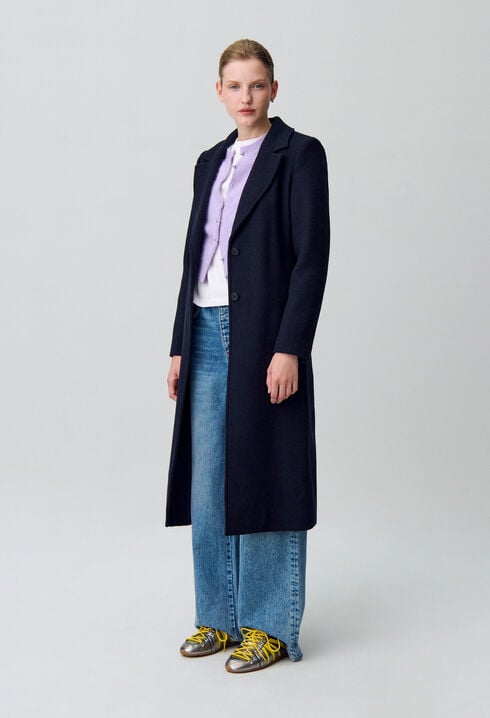 Long double-breasted wool coat