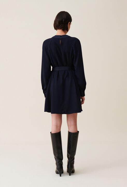 Navy belted babydoll dress