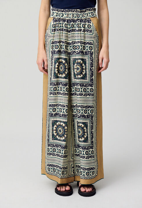 Flowing wide-leg print trousers