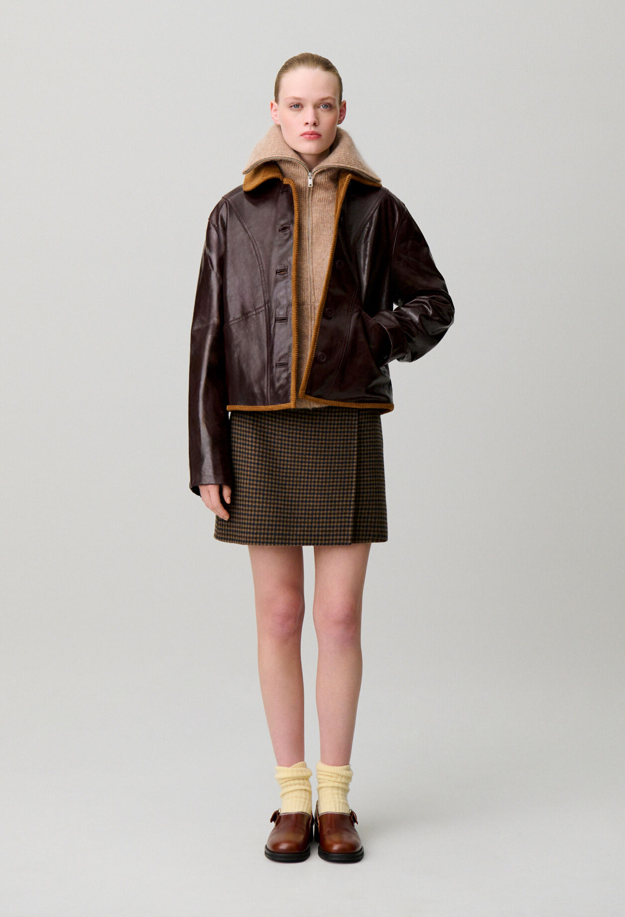 Shiny effect leather jacket