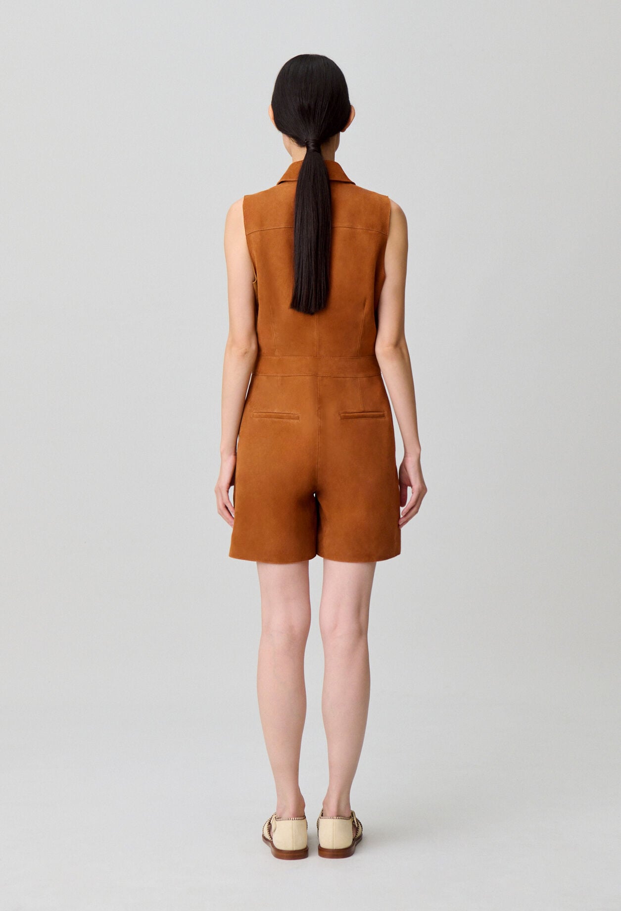 Sleeveless leather jumpsuit