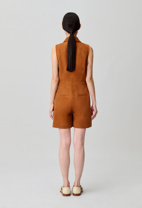 Sleeveless leather jumpsuit