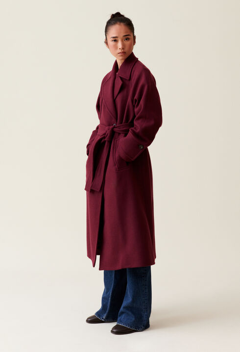 Long burgundy trench coat