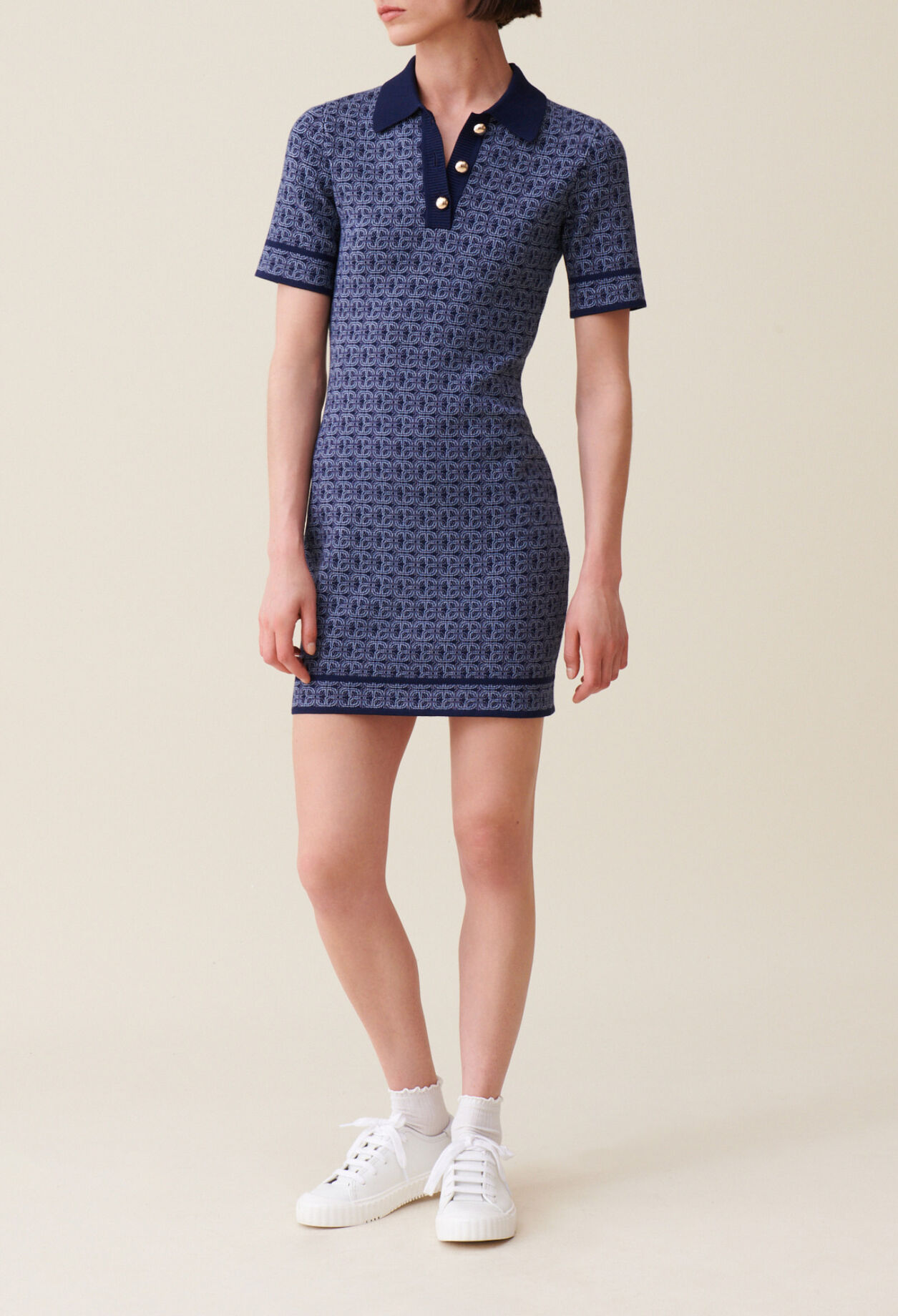 Navy monogram short dress