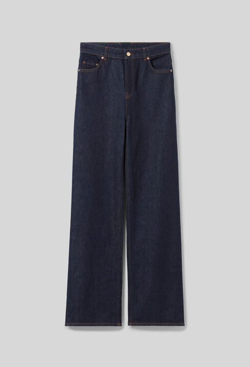 Raw denim straight-cut jeans
