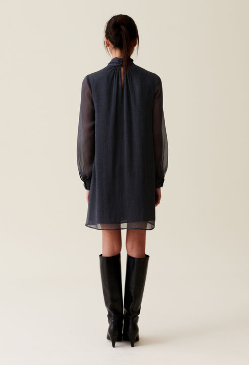 Flowy Dress with Tie Neck