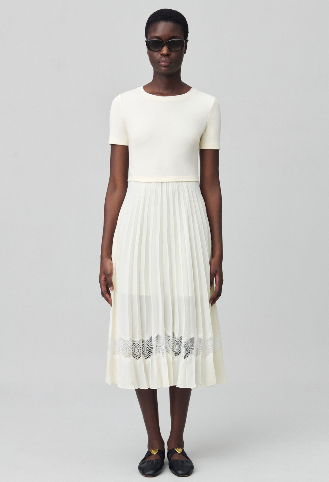 Twist ivory bi-material midi dress 