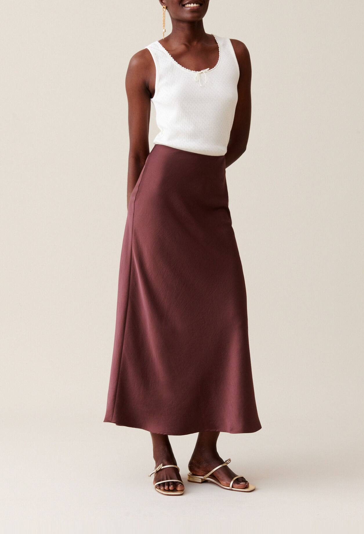 Flowing Satin Midi Skirt
