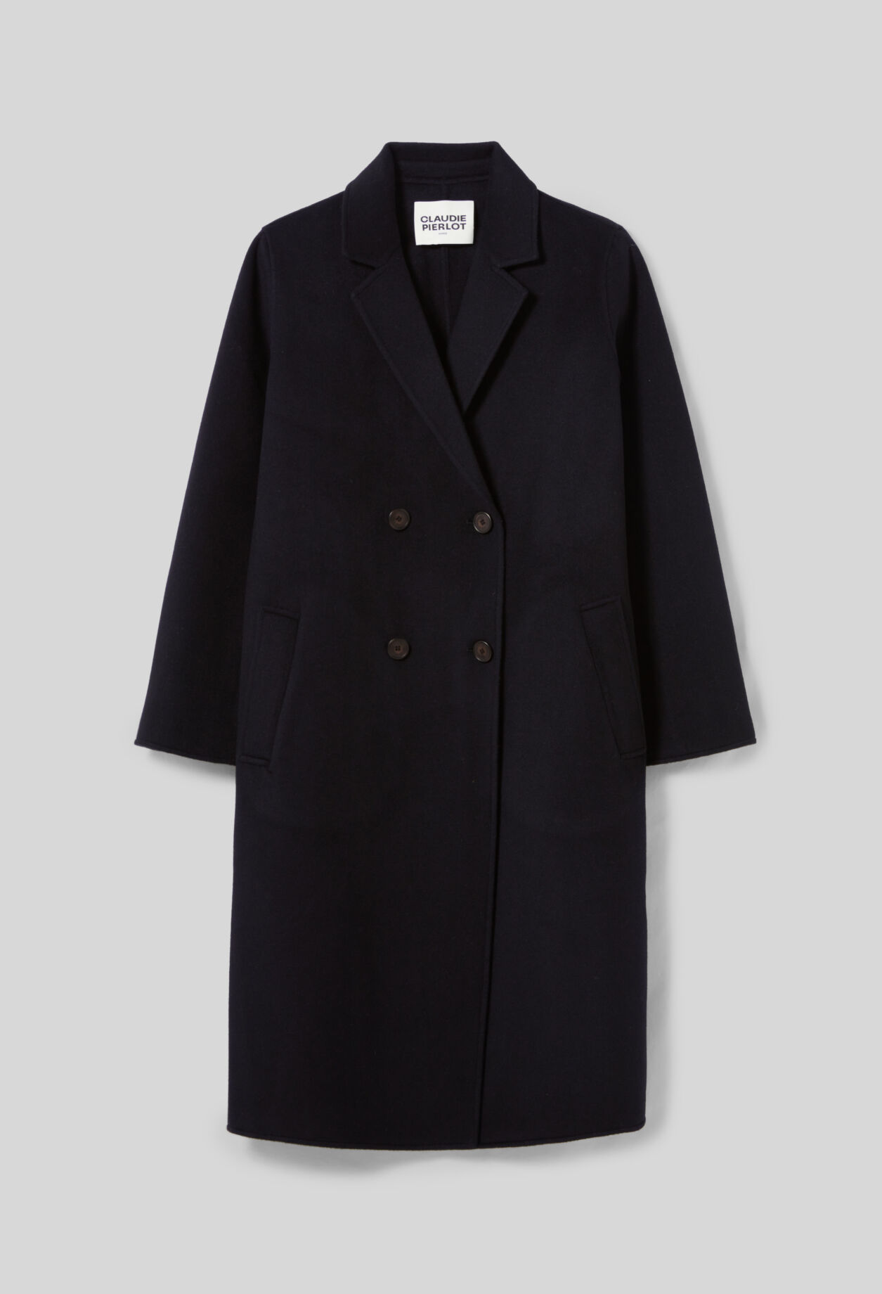 Navy blue mid-length wool coat