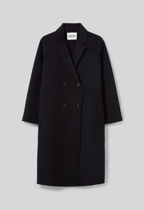 Navy blue mid-length wool coat