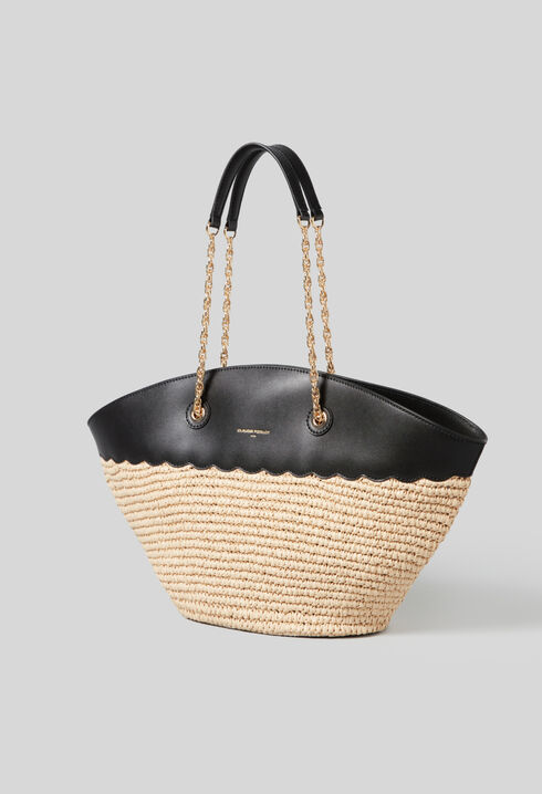 Woven Basket Bag Leather Trim