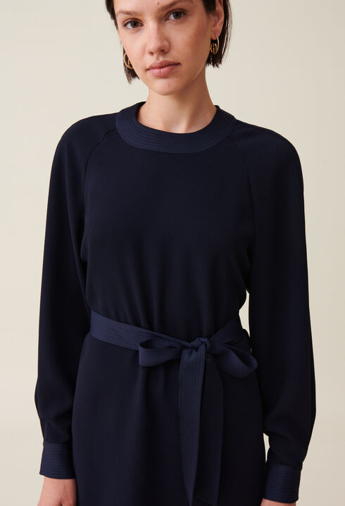 Navy belted babydoll dress