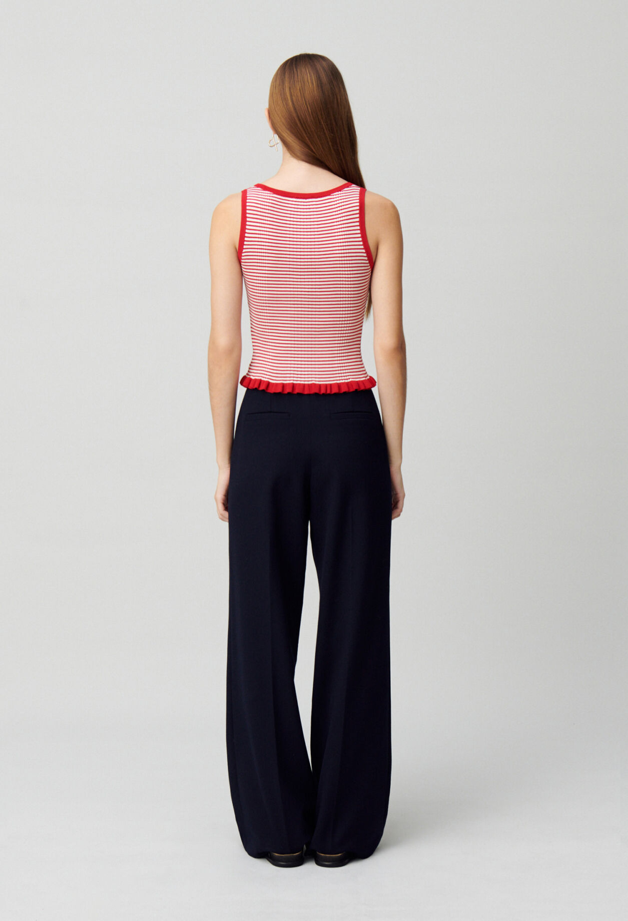 Striped fine-knit tank top