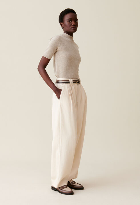 Wide pleated denim trousers