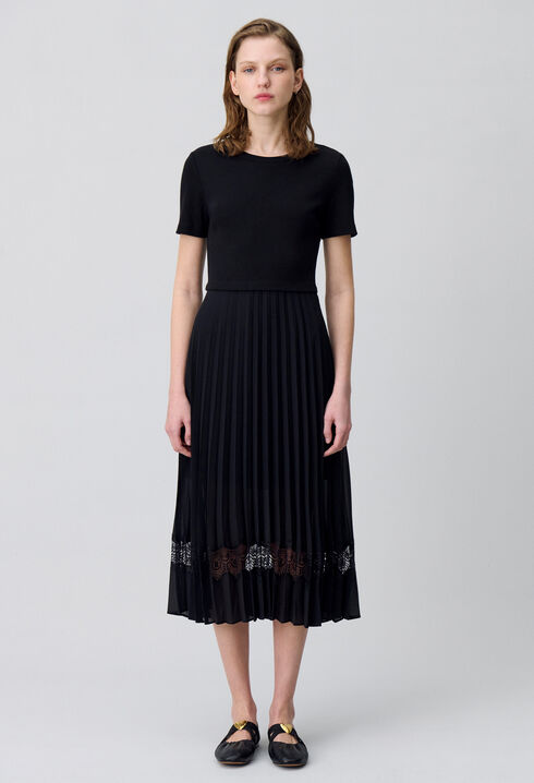 Twist black bi-material midi dress 