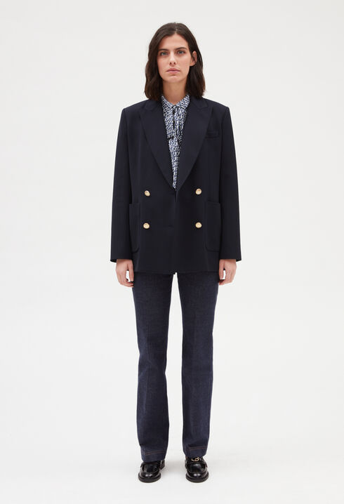 Blue double-breasted suit jacket