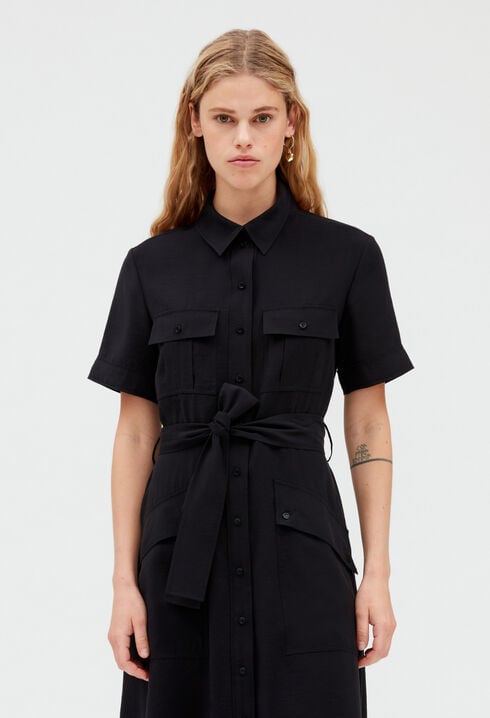 Flowing short-sleeved midi dress 