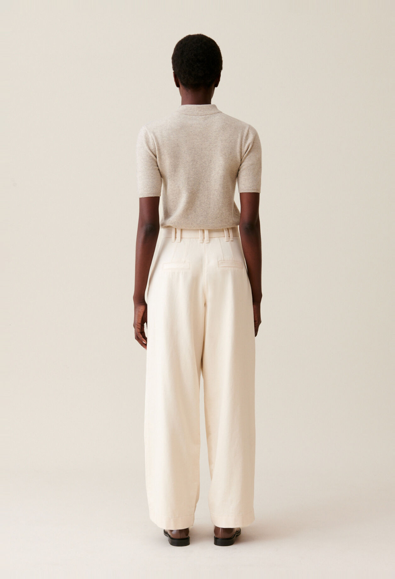 Wide pleated denim trousers