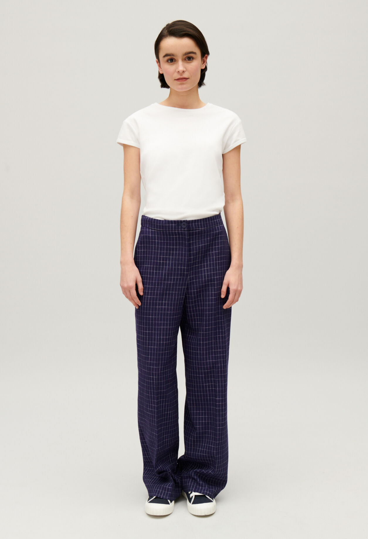 Indigo checked suit trousers