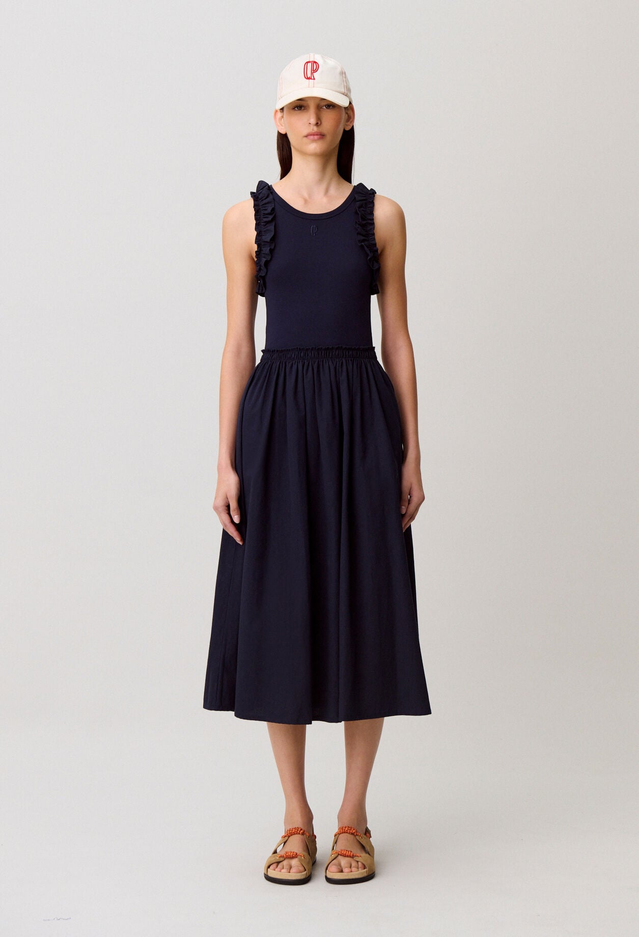 Bi-material cotton dress