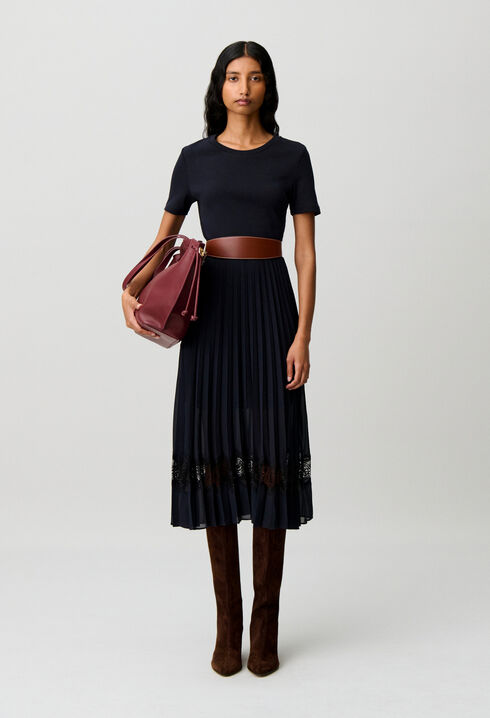 Black and navy bi-material dress