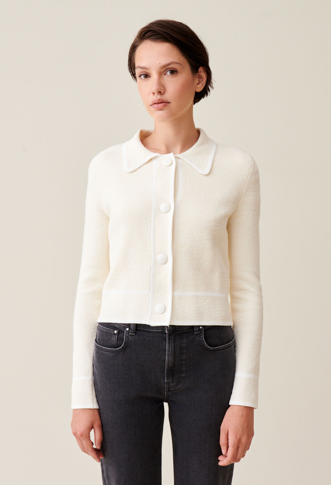 Mottled cardigan with piping