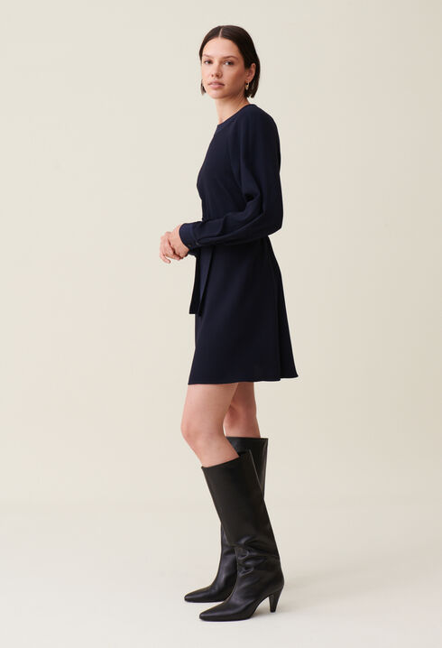 Navy belted babydoll dress