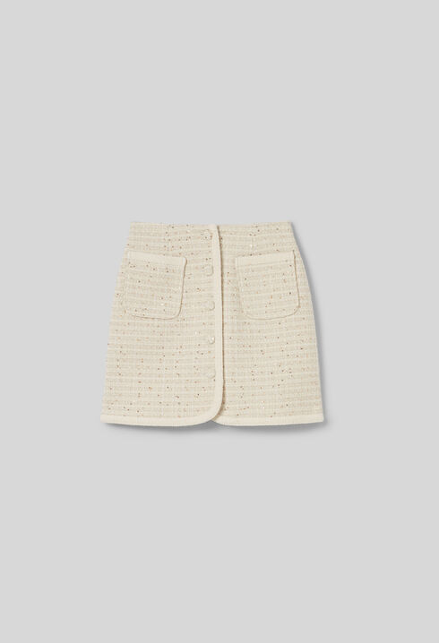 Buttoned tweed mini skirt