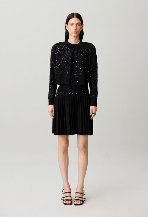 Short fitted sequinned knit dress