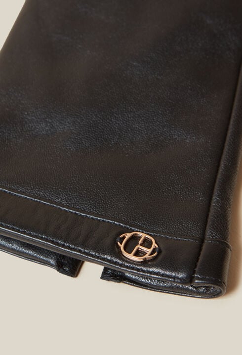 Black leather gloves gold CP