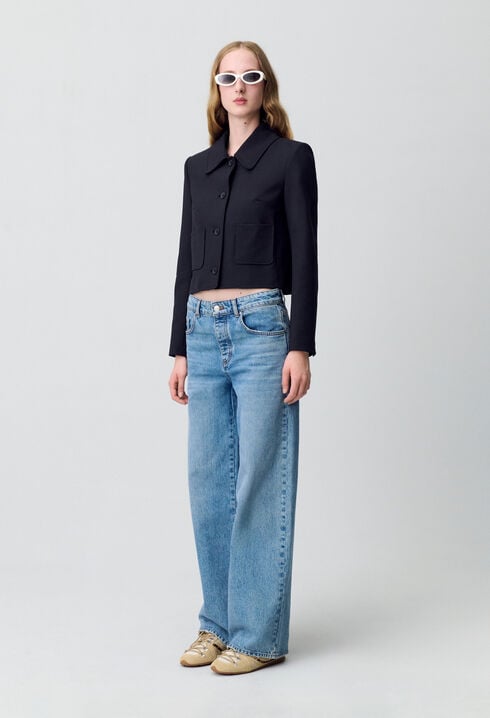 Black wool-blend box jacket