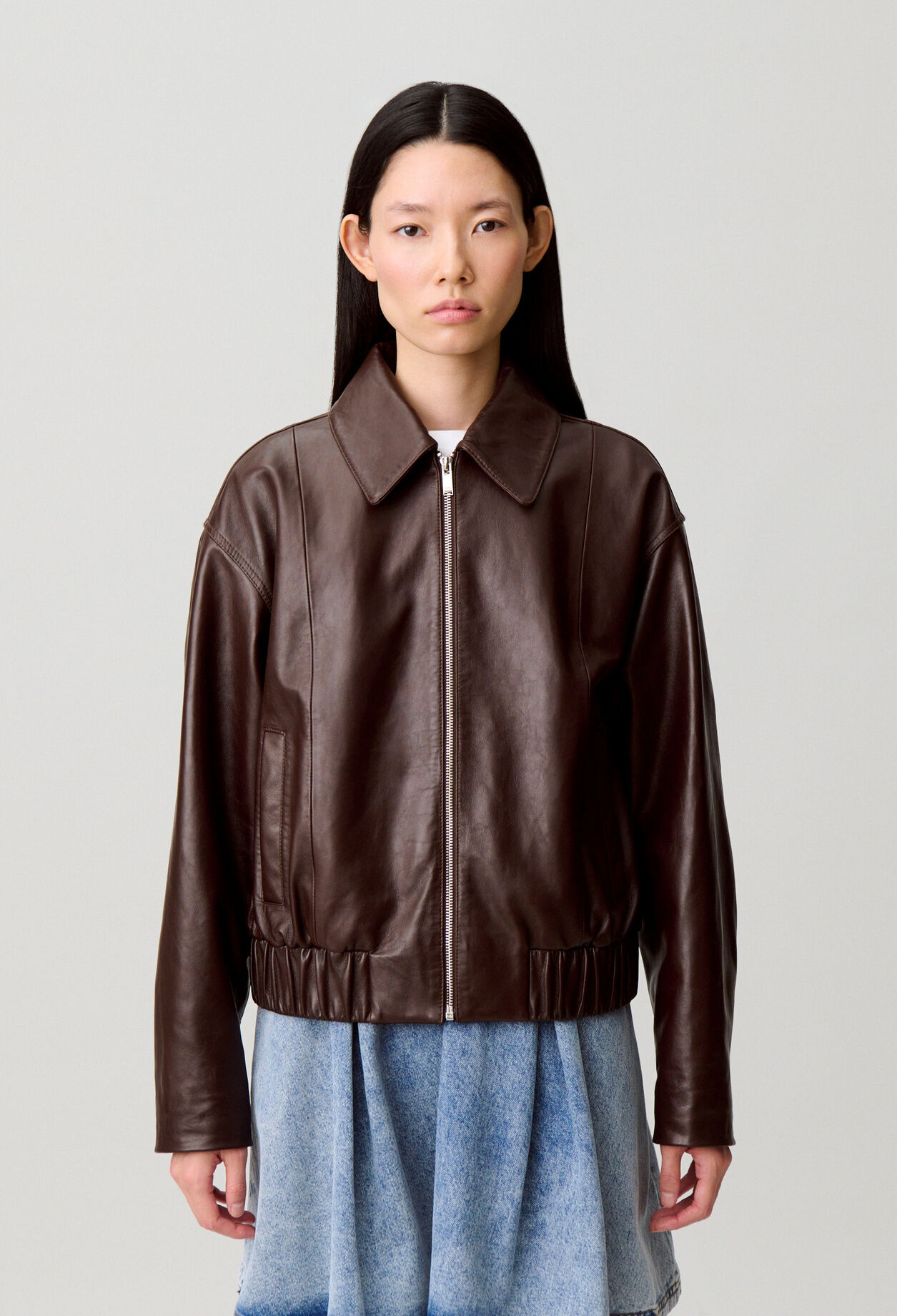 Casual shiny leather jacket