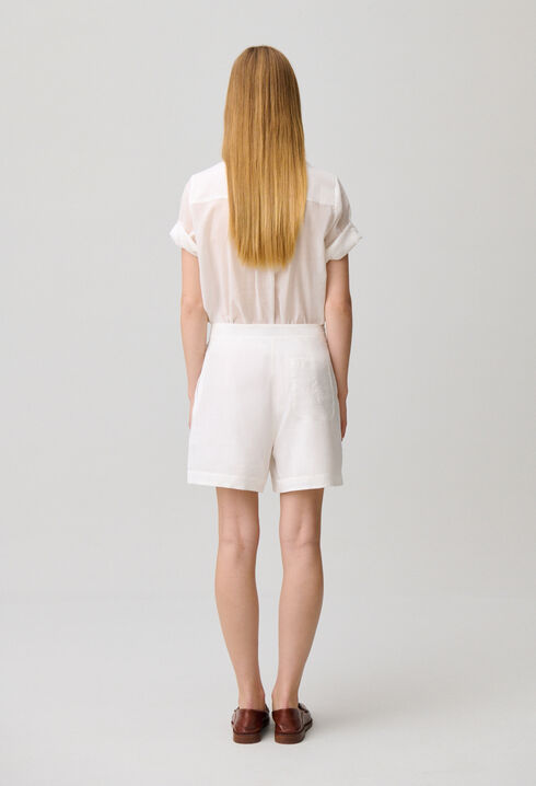 Embroidered cotton ramie shorts